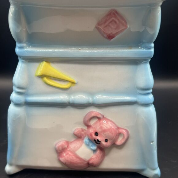 Vintage 1950s Relpo Nursery Planter Baby Blue Pink Teddy Highchair Vase - Picture 3 of 11